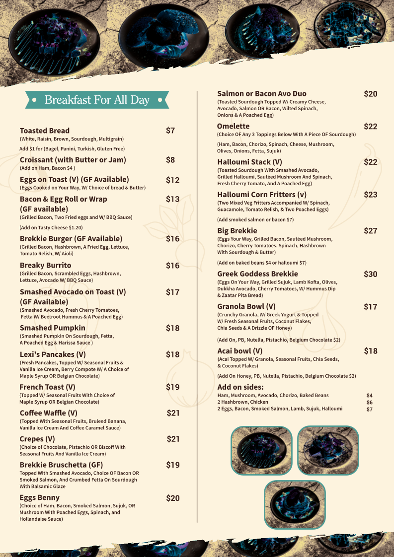 Lexi's Cafe & bar menu board