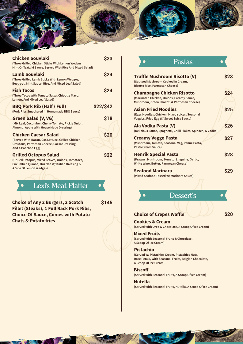 Lexi's Cafe & bar menu board