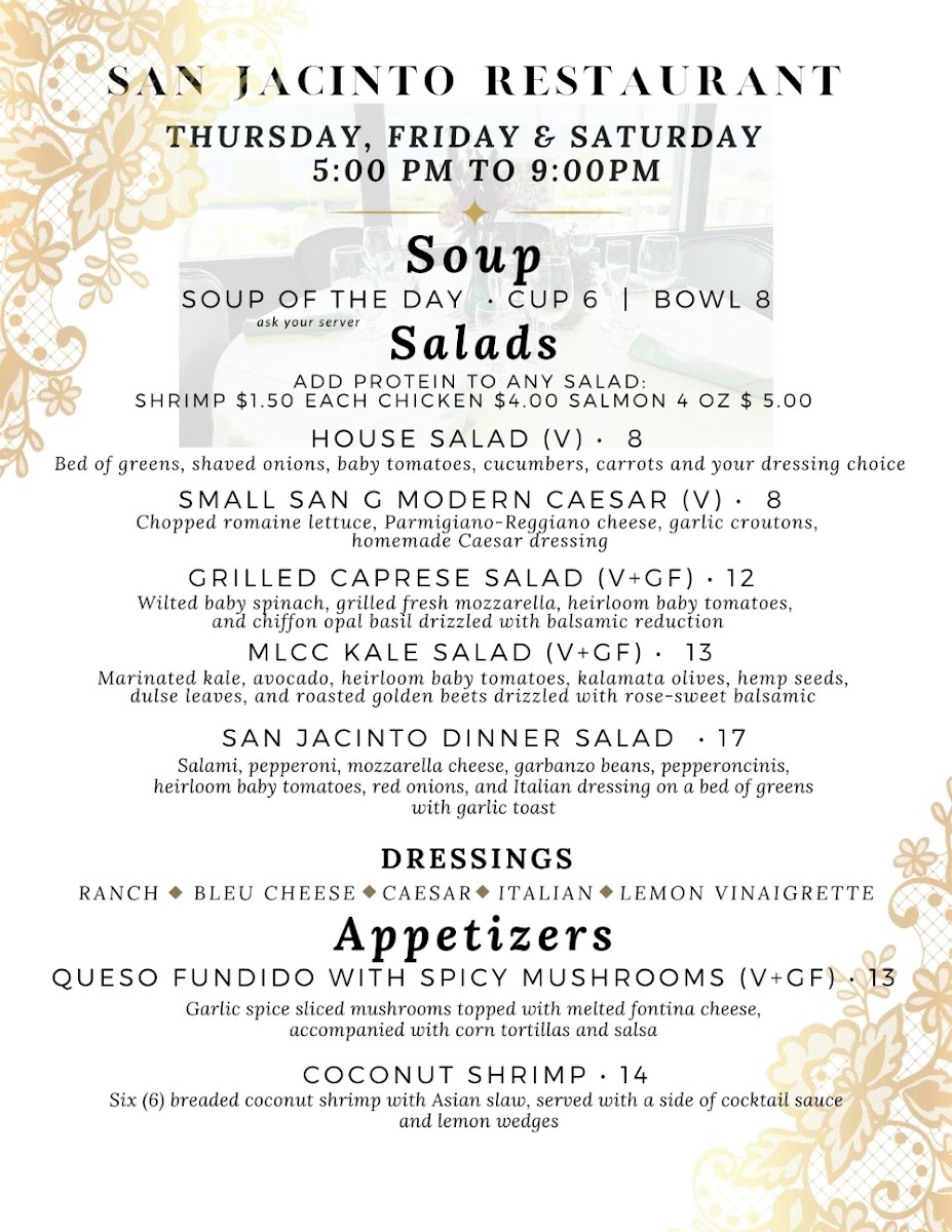 San Jacinto Dining Room menu board