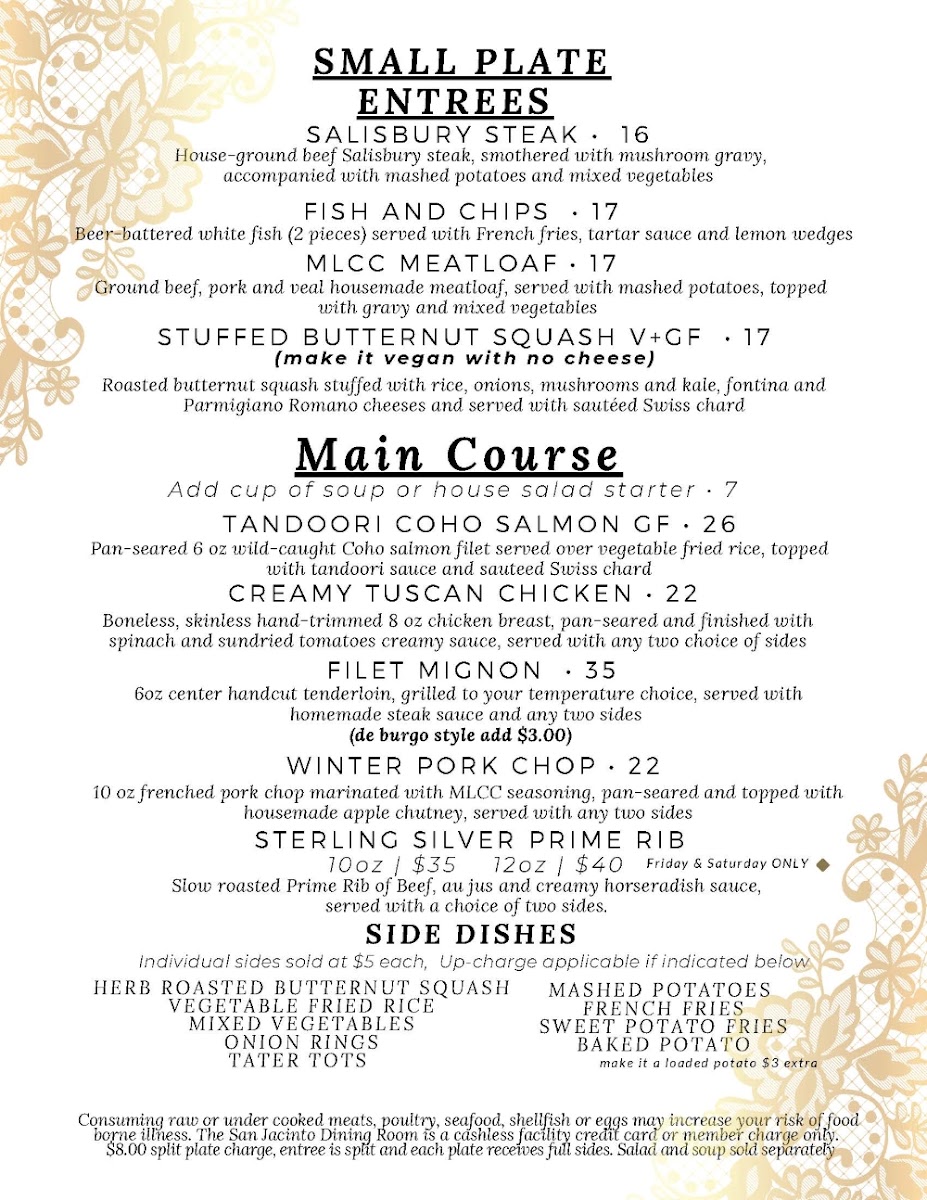San Jacinto Dining Room menu board