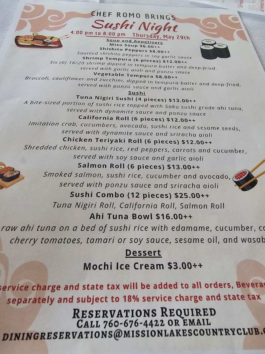 San Jacinto Dining Room menu board