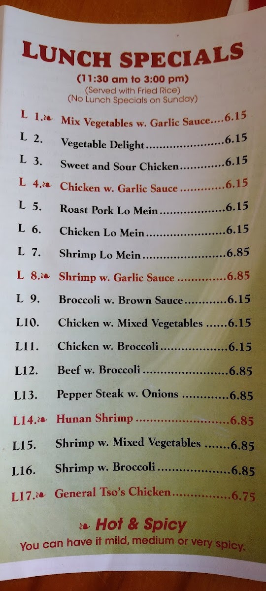 China Chef menu board
