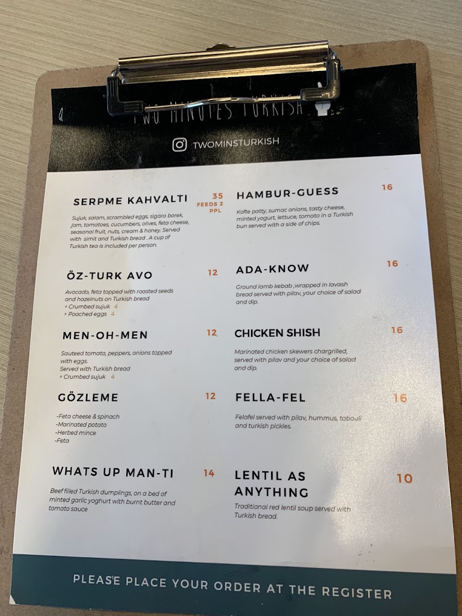 Two Minutes Turkish menu board