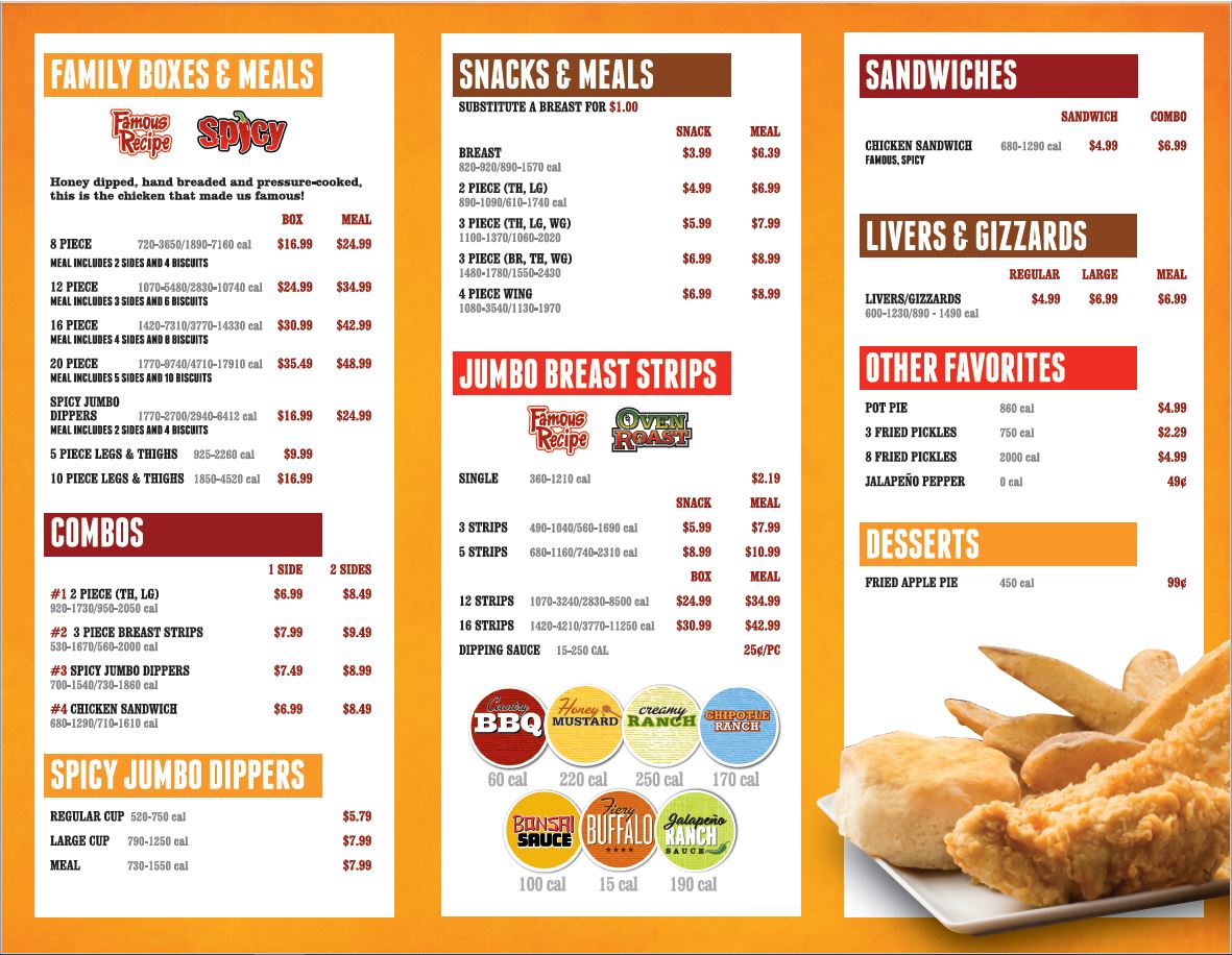 Lee's Famous Recipe Chicken menu board