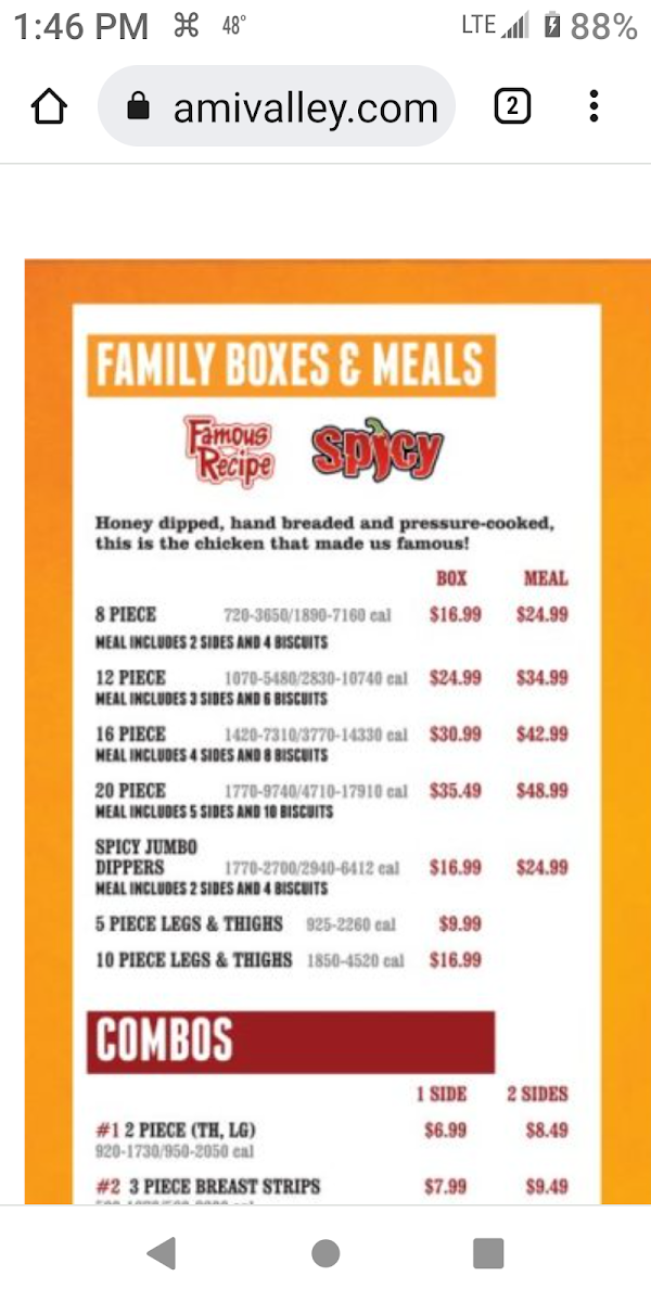 Lee's Famous Recipe Chicken menu board