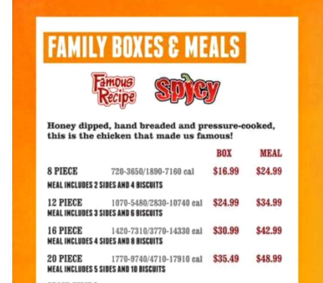 Lee's Famous Recipe Chicken menu board