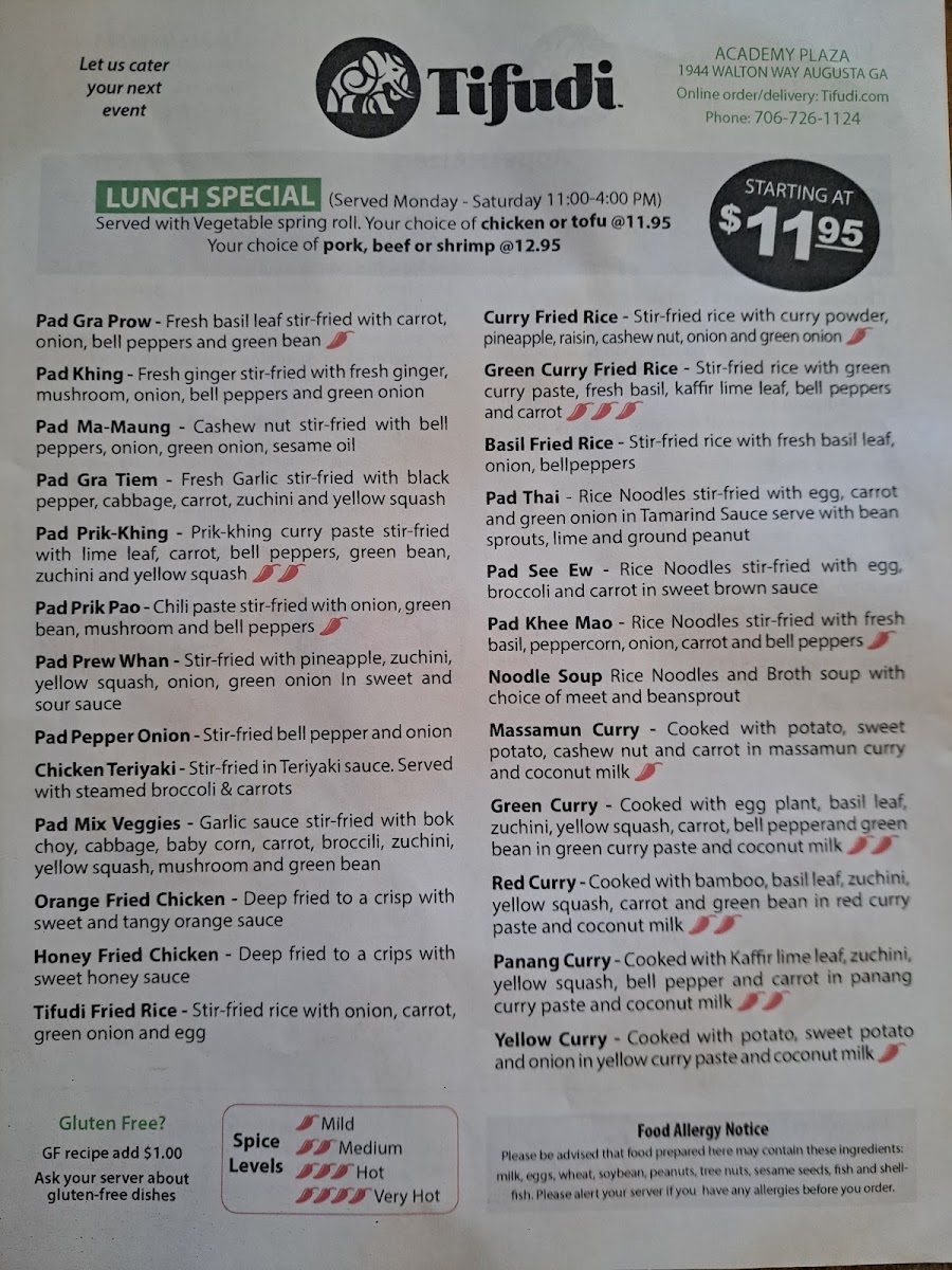Tifudi - Thai Food menu board
