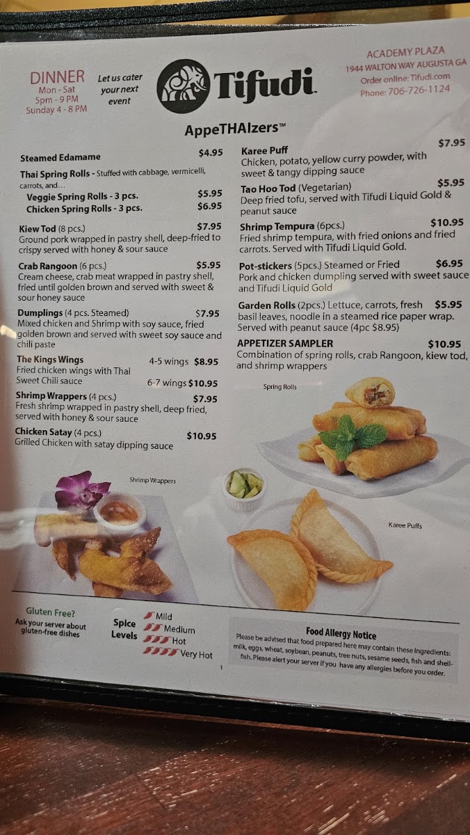 Tifudi - Thai Food menu board