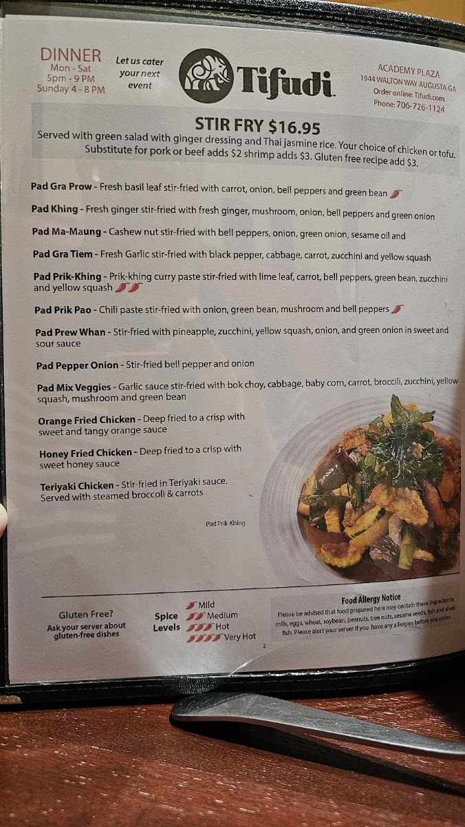 Tifudi - Thai Food menu board