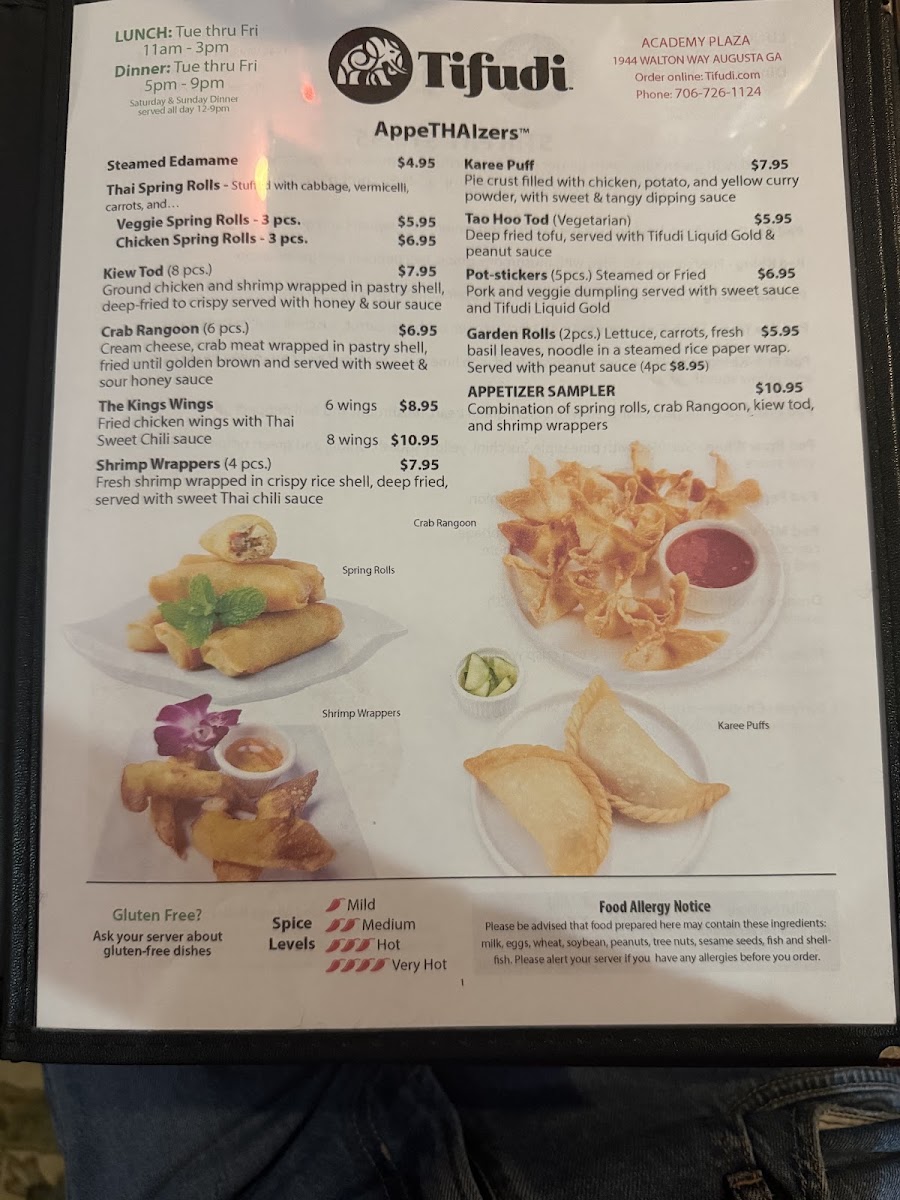 Tifudi - Thai Food menu board