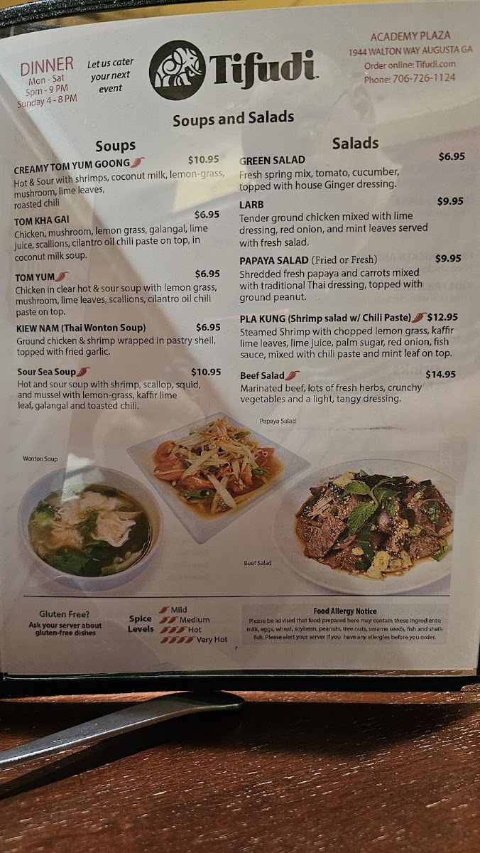 Tifudi - Thai Food menu board