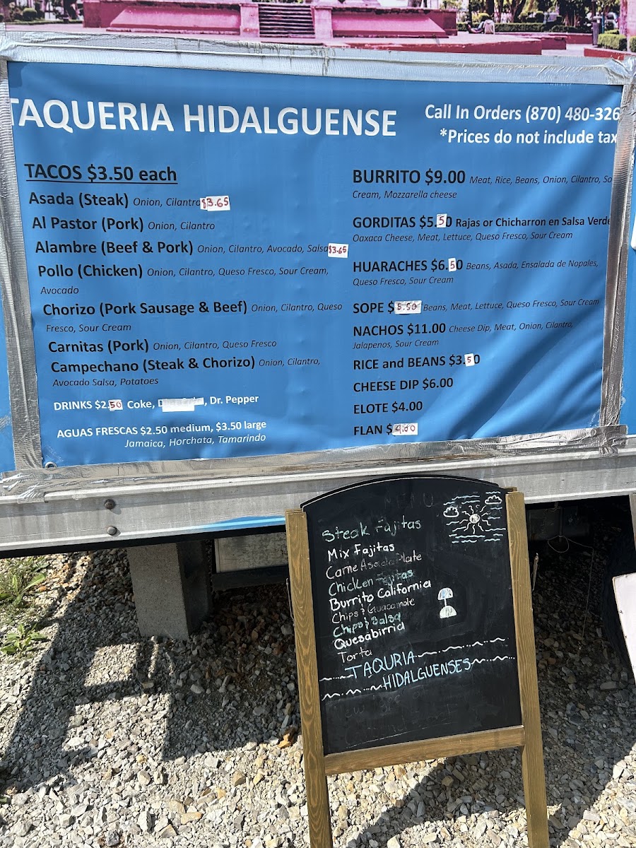 Taqueria Hidalguense menu board