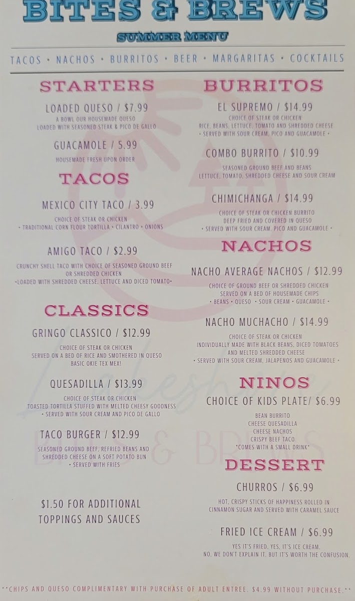 Lakeshore Bites & Brews menu board