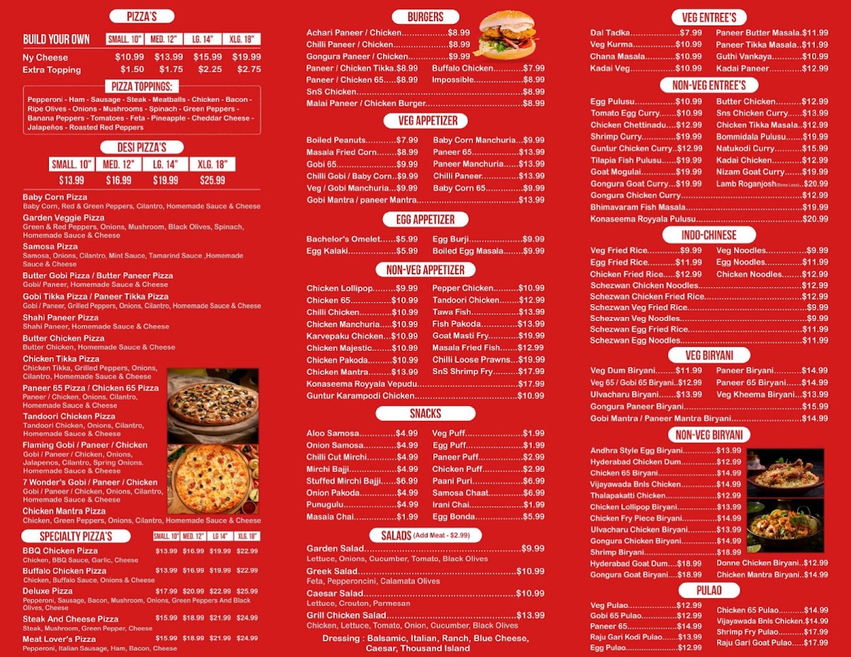 Slice ‘n Spice Indian Kitchen menu board