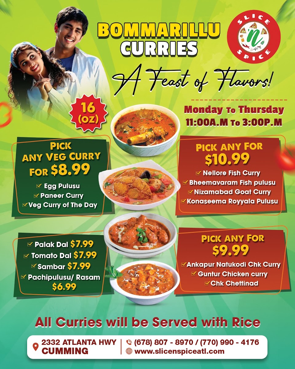 Slice ‘n Spice Indian Kitchen menu board