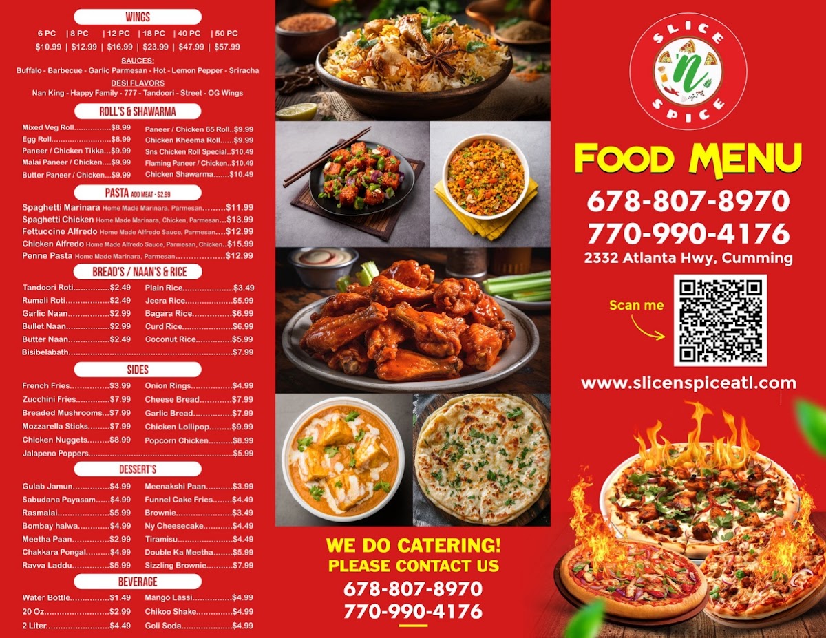 Slice ‘n Spice Indian Kitchen menu board