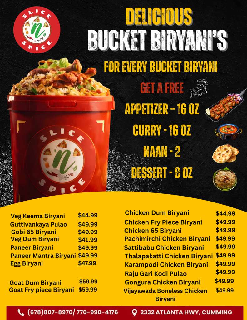Slice ‘n Spice Indian Kitchen menu board