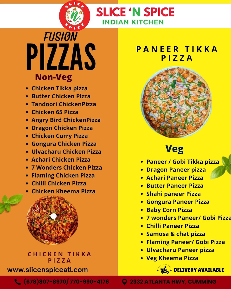 Slice ‘n Spice Indian Kitchen menu board