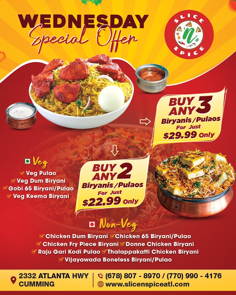 Slice ‘n Spice Indian Kitchen menu board