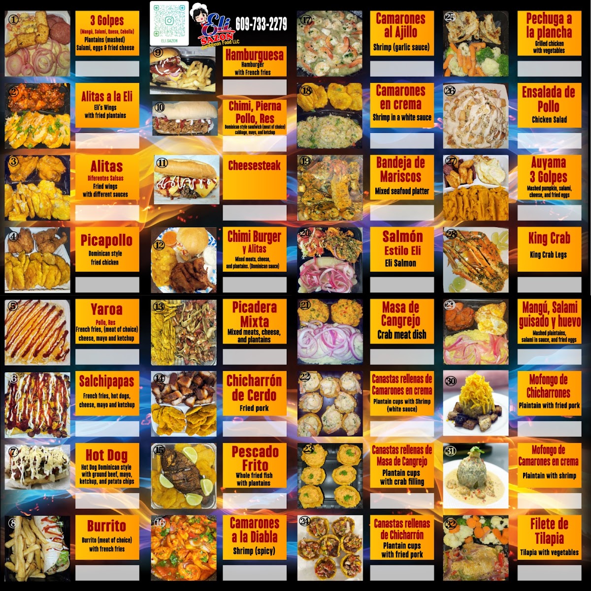 Eli sazón menu board
