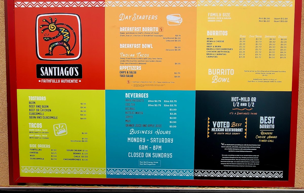 Santiago's Mexican Restaurant menu board