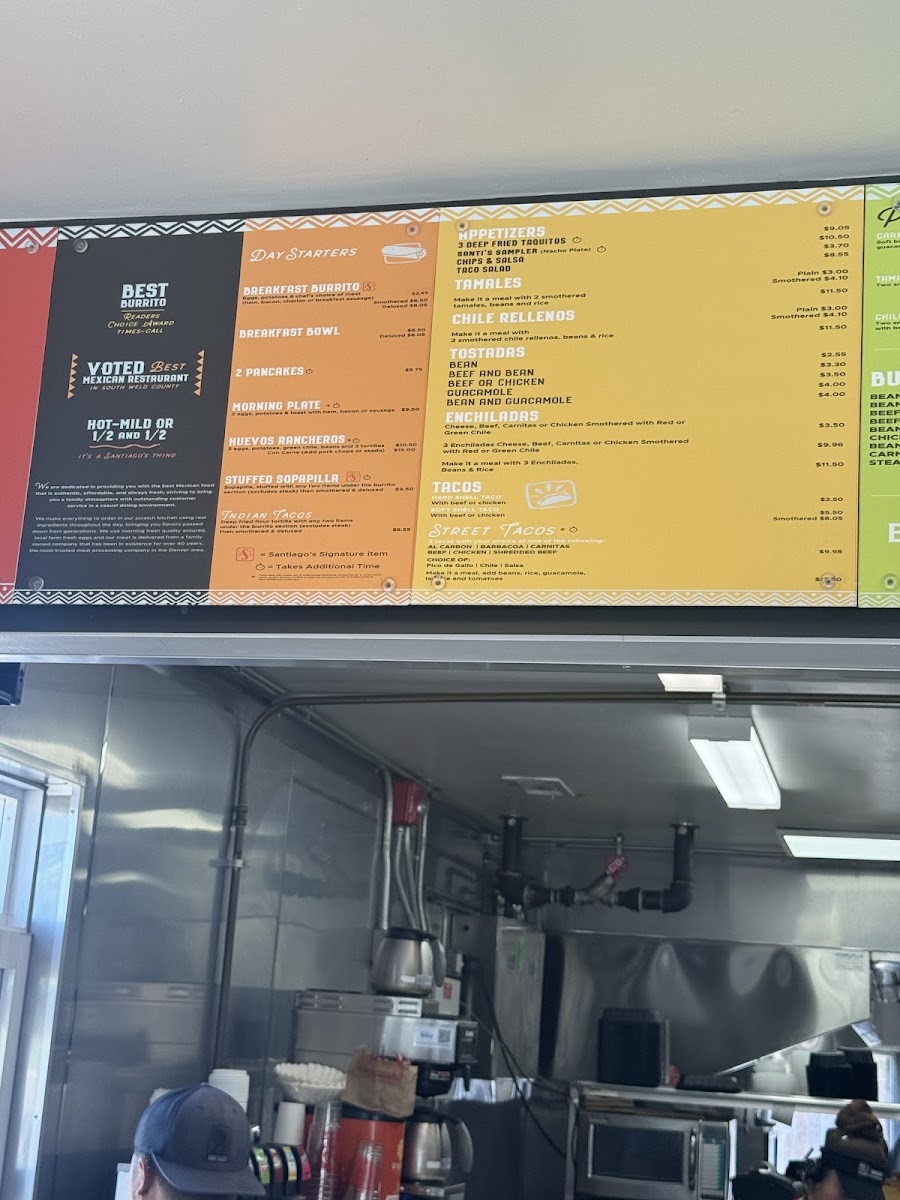 Santiago's Mexican Restaurant menu board