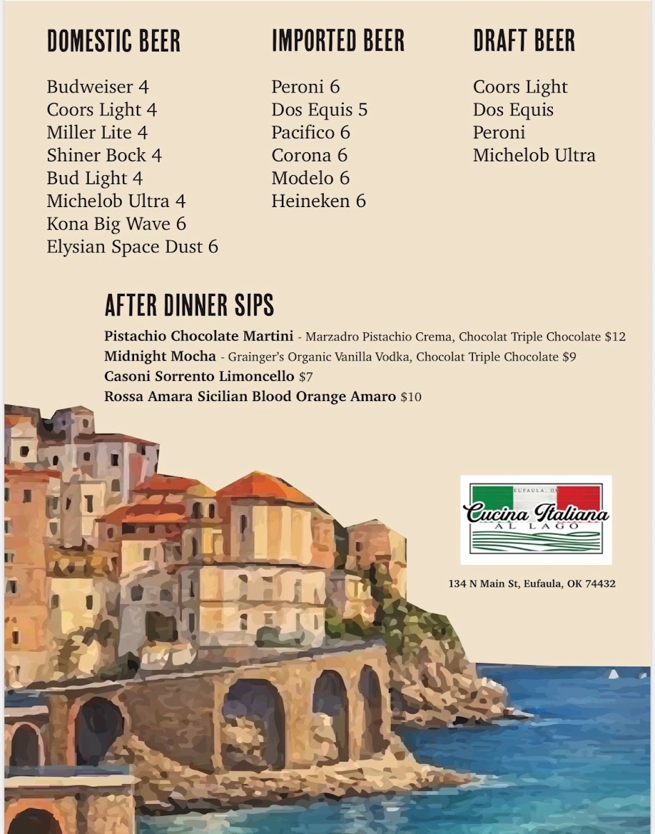 Cucina Italiana Al Lago menu board