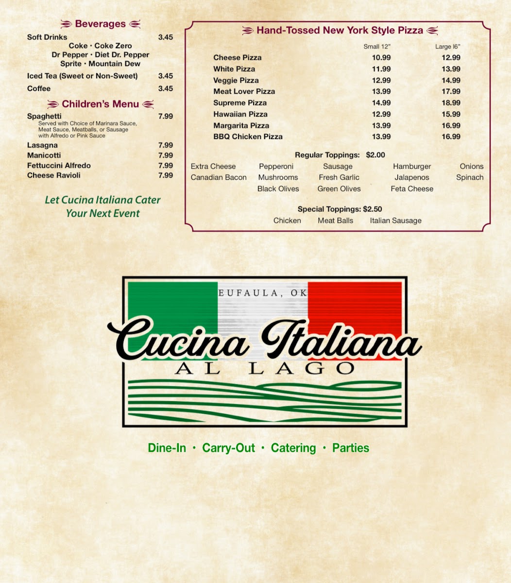 Cucina Italiana Al Lago menu board
