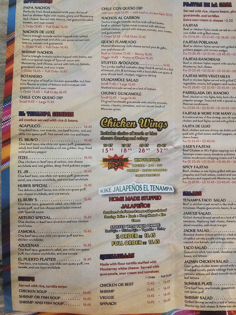 El Tenampa Mexican Grill y Bar menu board