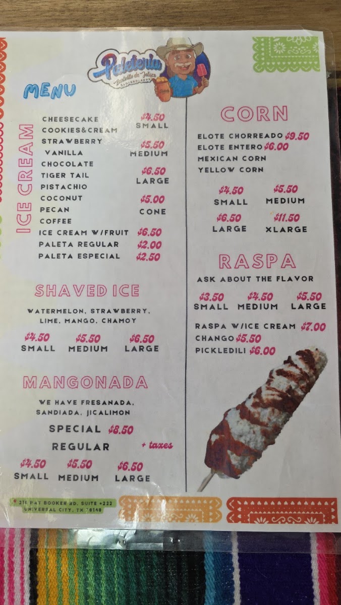 El Mango Loco menu board