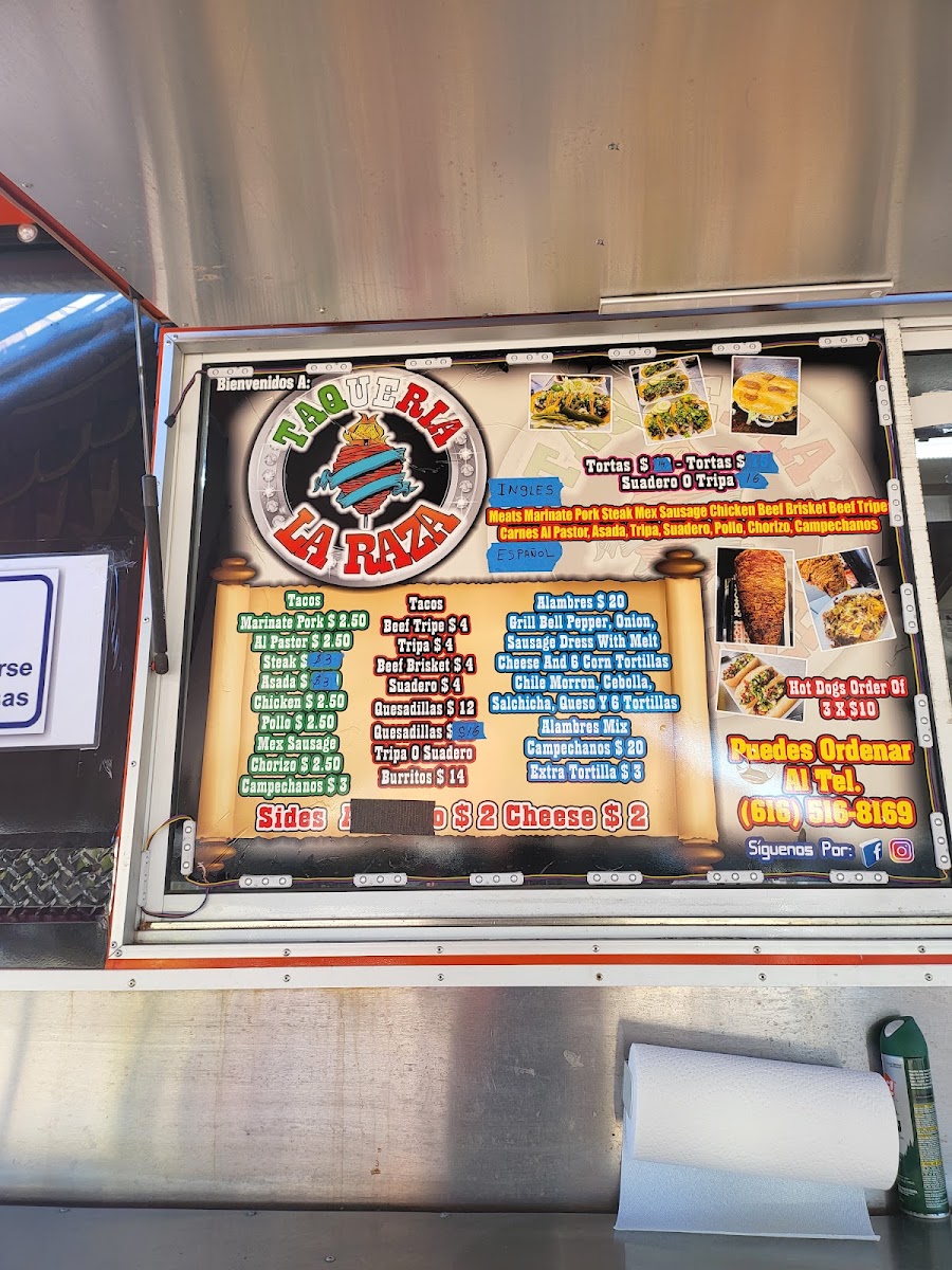Taqueria La Raza menu board