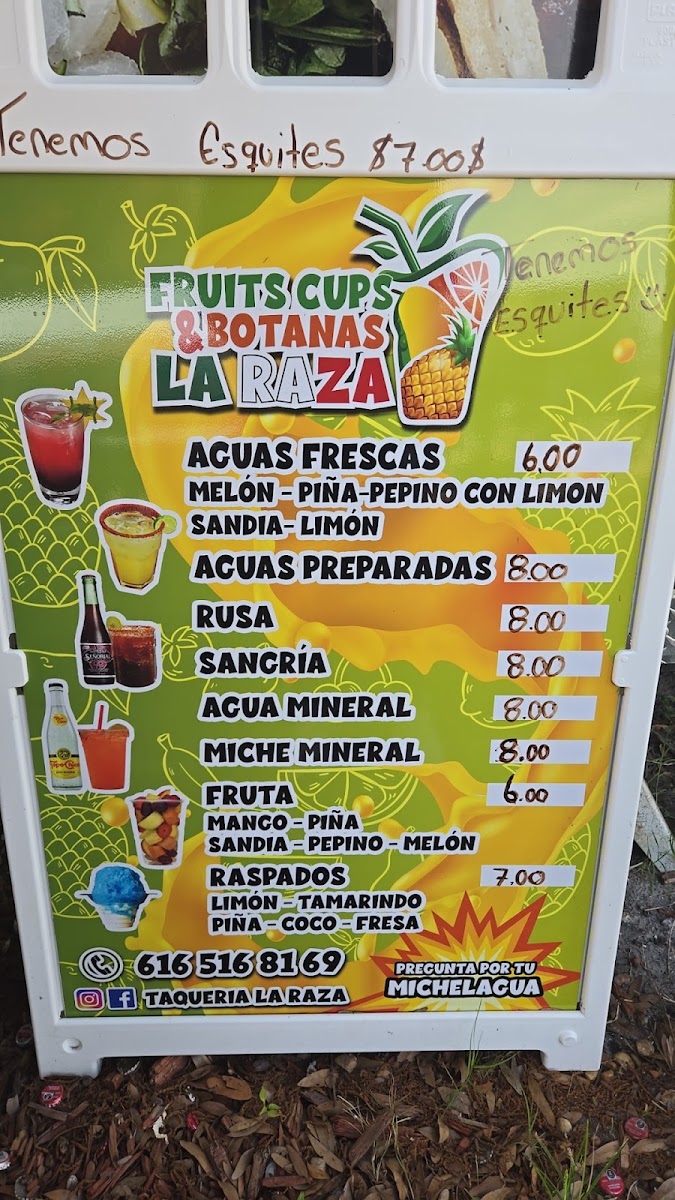 Taqueria La Raza menu board