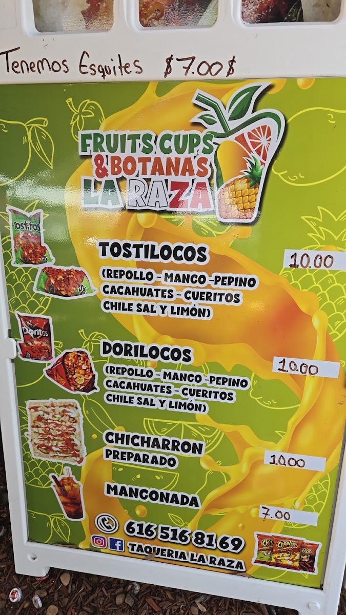Taqueria La Raza menu board