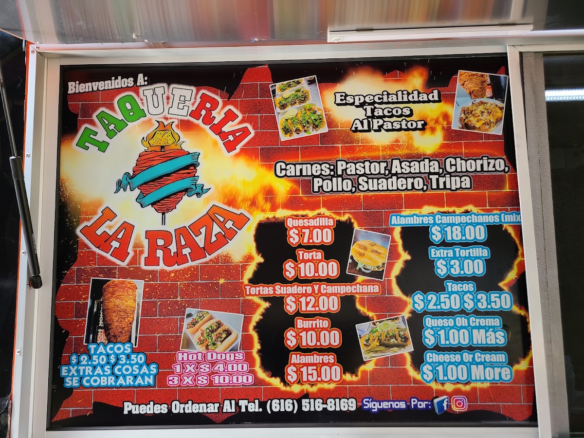 Taqueria La Raza menu board