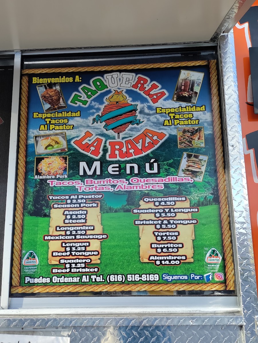 Taqueria La Raza menu board
