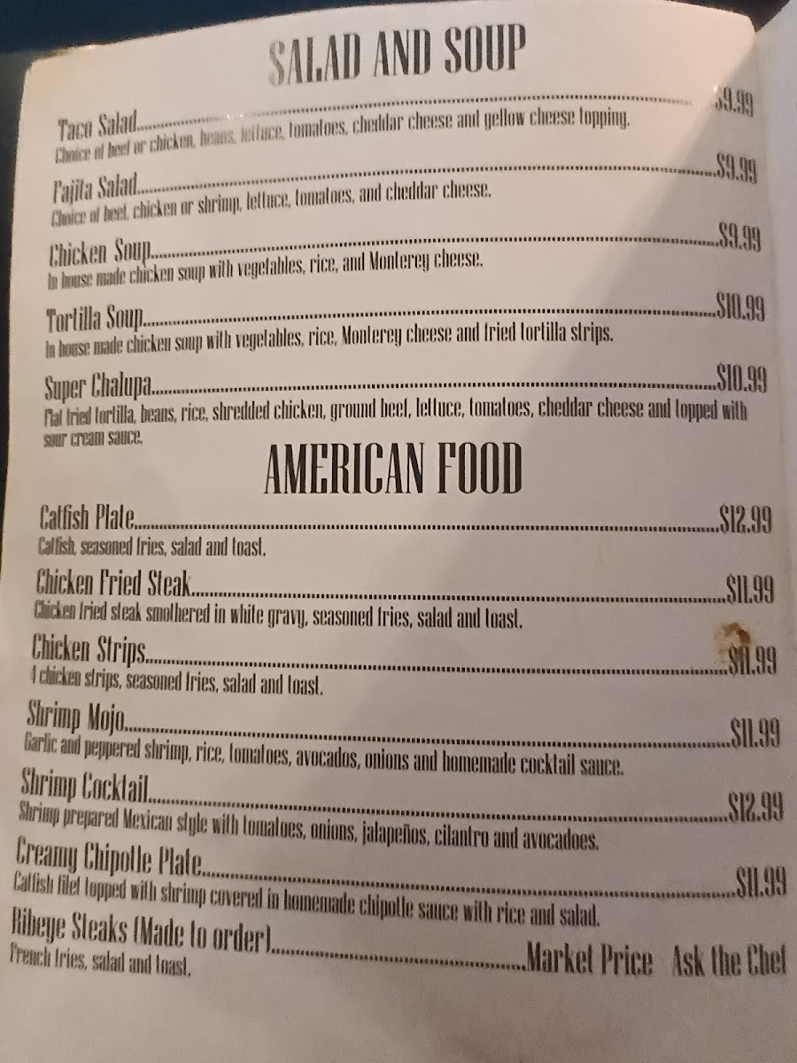 Maverick's Cafe menu board