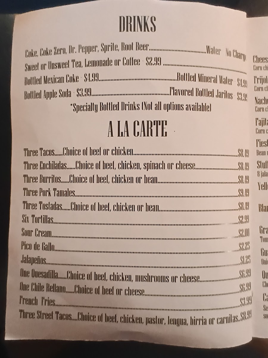 Maverick's Cafe menu board