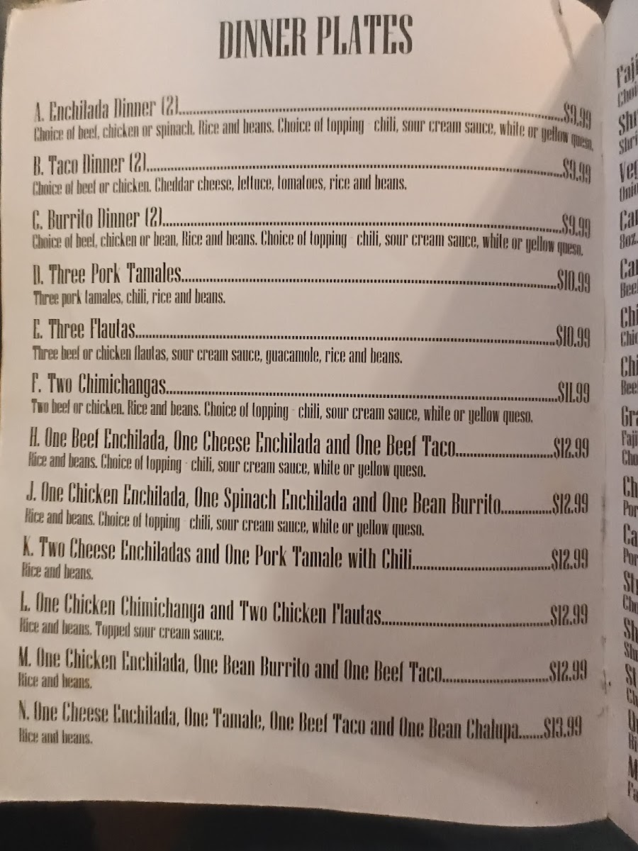 Maverick's Cafe menu board
