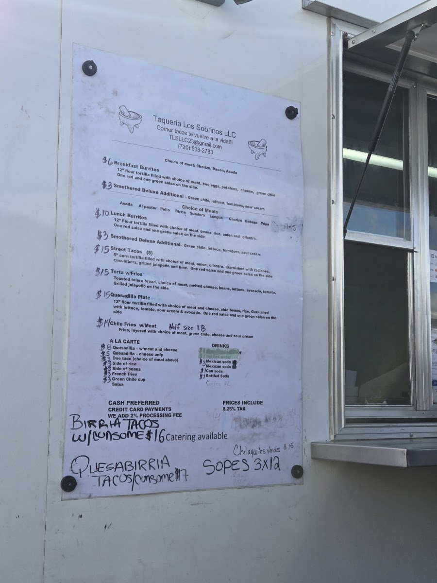 Taqueria Los Sobrinos LLC menu board