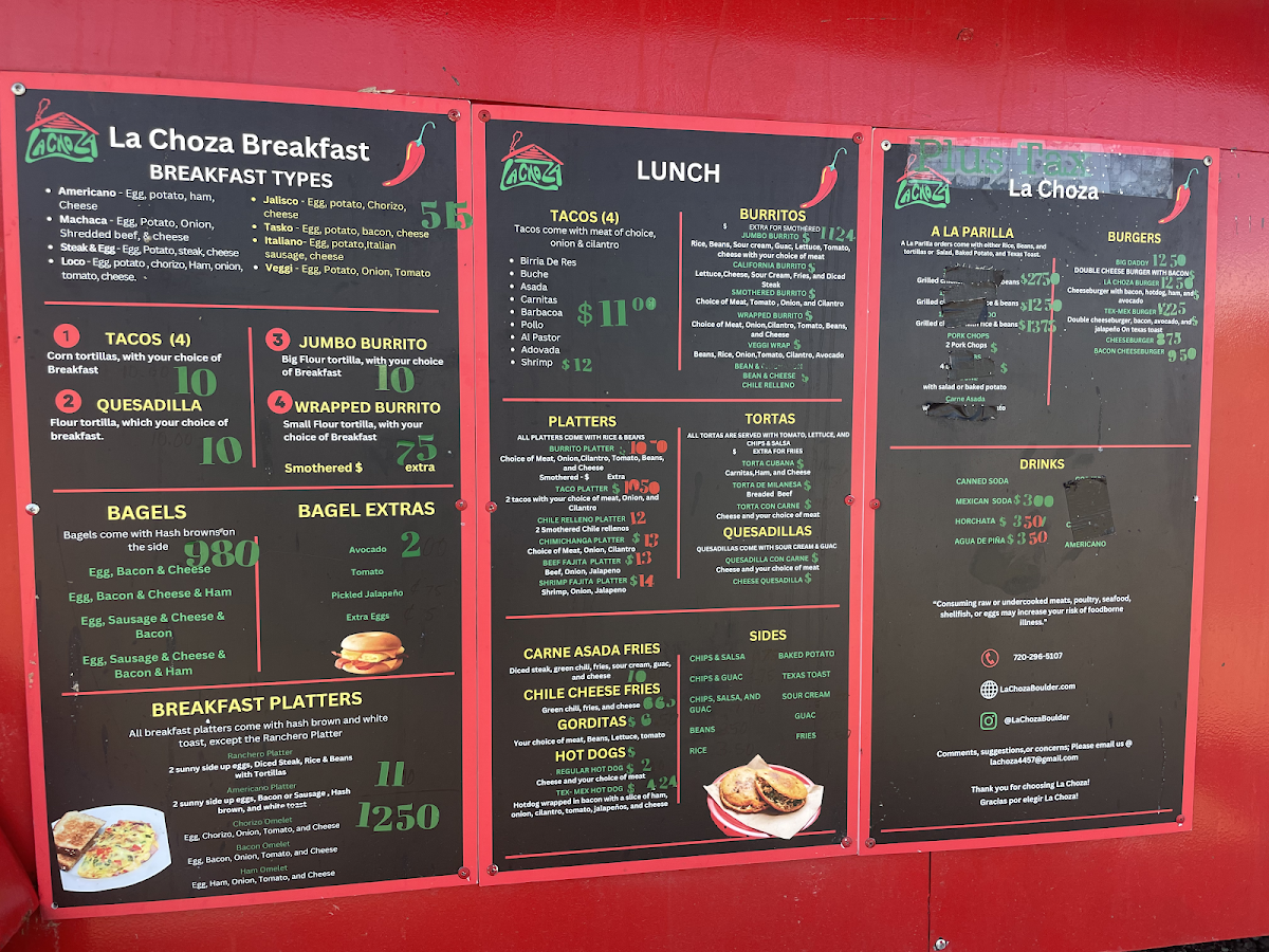 La Choza menu board
