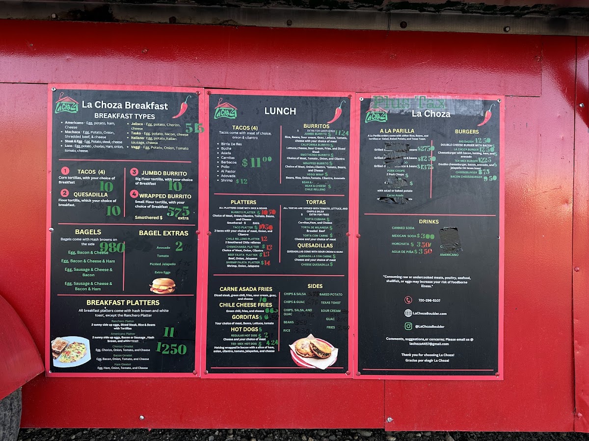 La Choza menu board