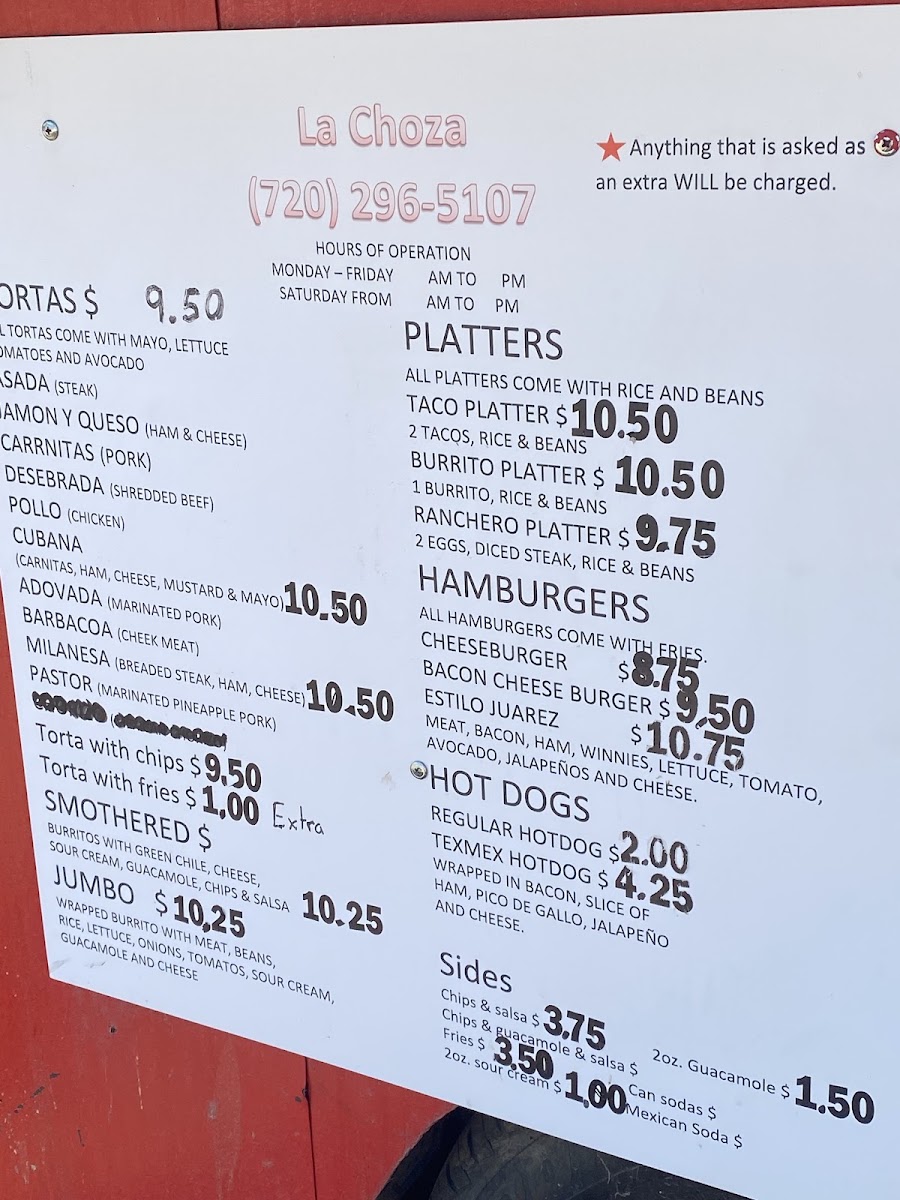 La Choza menu board