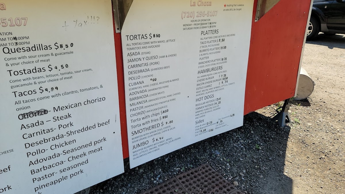 La Choza menu board