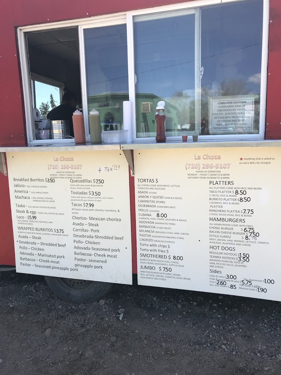 La Choza menu board