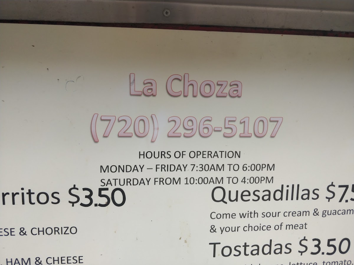 La Choza menu board
