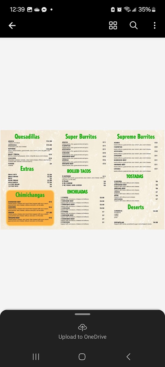 Los Chanquis Mexican & Seafood menu board