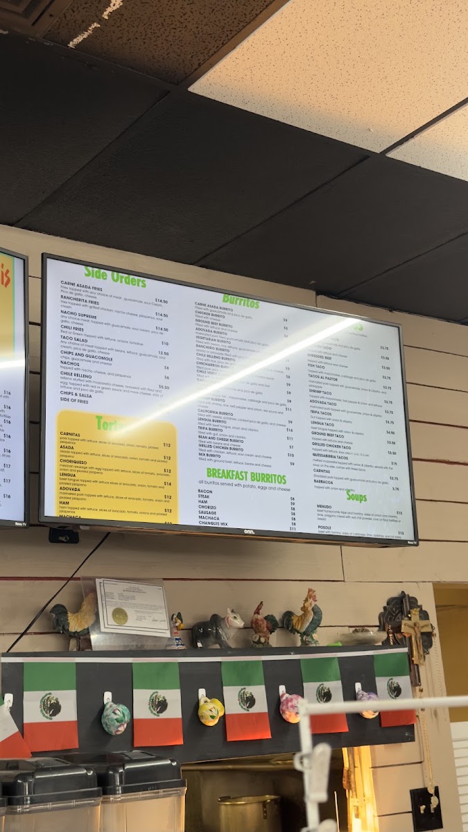 Los Chanquis Mexican & Seafood menu board