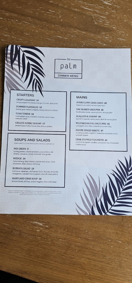 32 Palm menu board