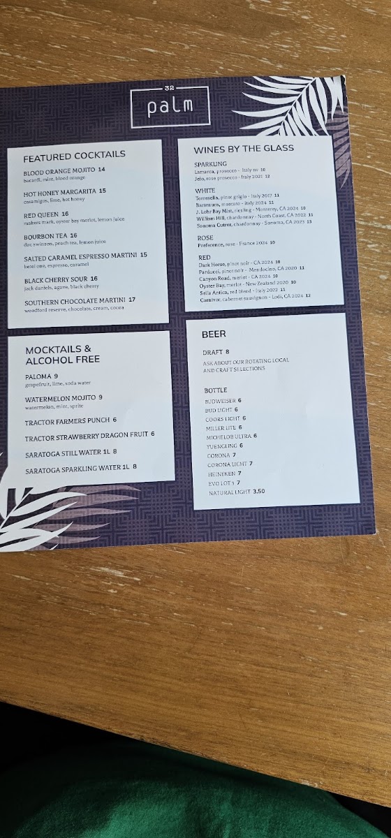 32 Palm menu board