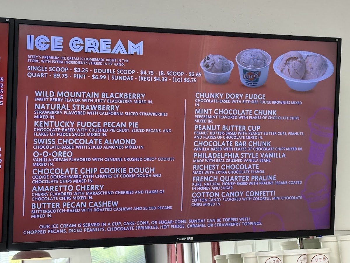 Ritzy's menu board